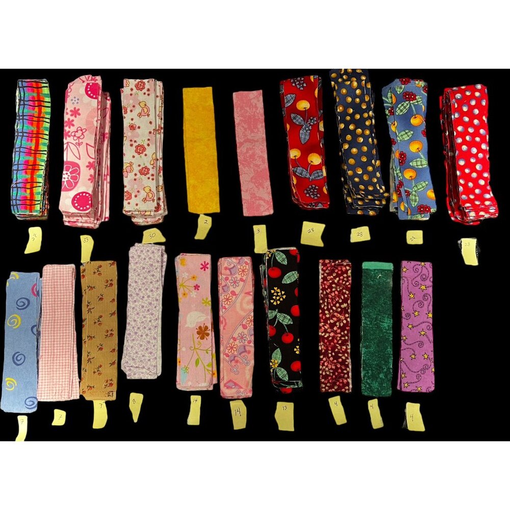 Lot of 289 Flannel Quilt Strips 1.5” x 6.5” Cherries Polka Dots Floral
